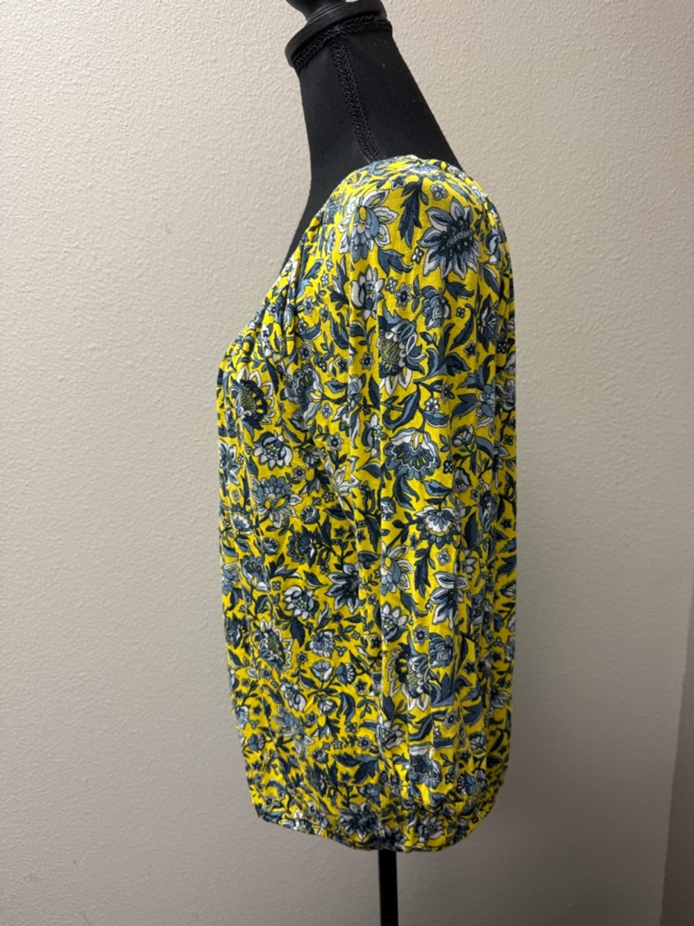 Michael Kors Yellow Blue Floral Peasant Top Large Boho Stretch Blouse - Picture 3 of 7